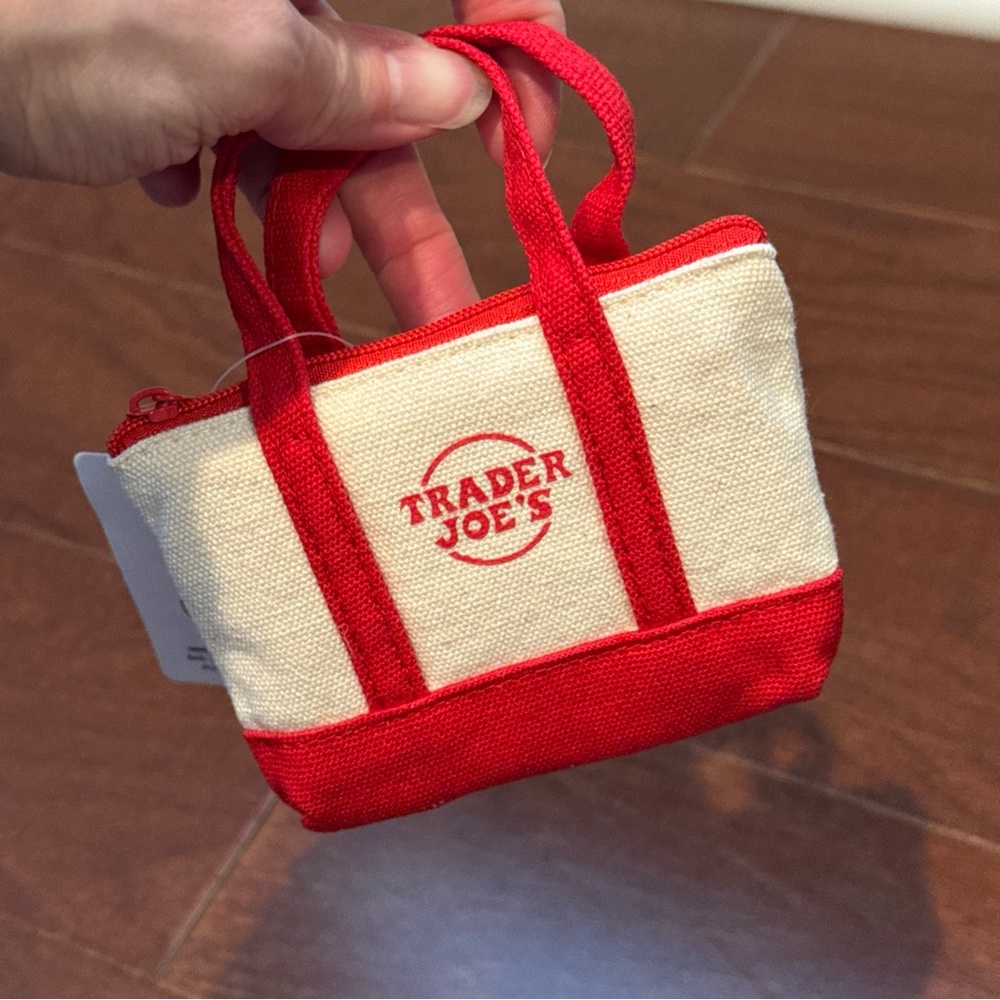 Trader Joe's Red micro Tote Bag with reusable bag holiday collection gift - Picture 7 of 7